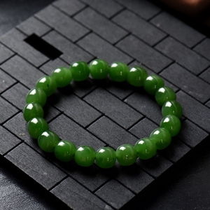 山料和田碧玉老形珠单圈手串