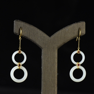 18K籽料和田白玉耳坠