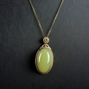 18K山料和田黄玉吊坠