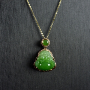 18K山料和田碧玉弥勒佛吊坠