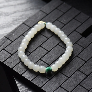 籽料和田白玉老形珠单圈手串