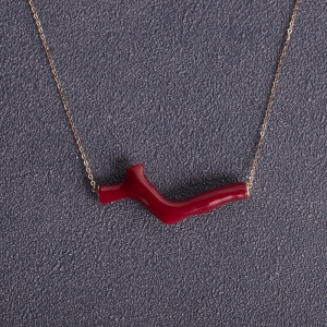 18K阿卡牛血红珊瑚树枝项链