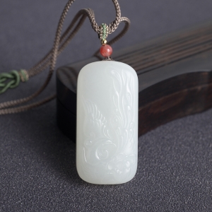 山料和田白玉牡丹引凤吊坠