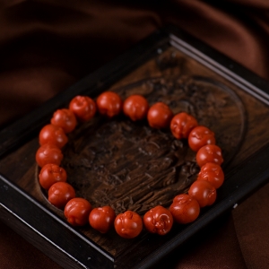 柿子红南红弥勒佛单圈手串