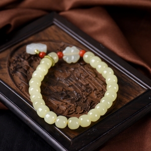 山料和田黄玉老形珠单圈手串