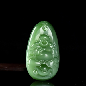 山料和田碧玉猫眼弥勒佛吊坠