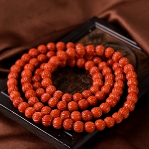 7.5mm柿子红南红莲花珠108佛珠