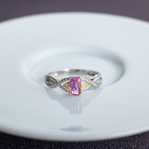 18K无烧帕帕拉恰蓝宝石方形戒指