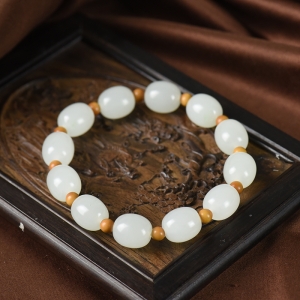 山流水料和田白玉桶珠单圈手串
