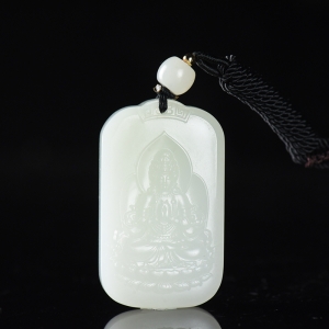 籽料和田白玉观音吊坠