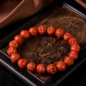 柿子红南红弥勒佛单圈手串