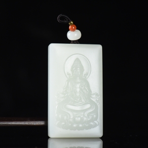 籽料和田白玉观音吊坠