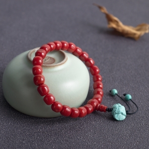 沙丁牛血红珊瑚桶珠单圈手串