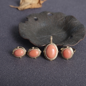 18KMOMO珊瑚戒指/吊坠/耳钉套装