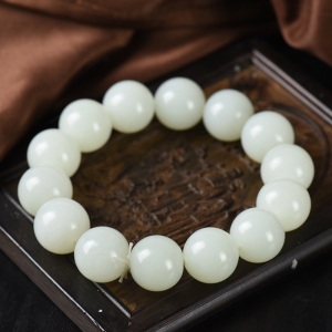 16mm籽料和田白玉单圈手串