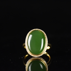18K山料和田碧玉猫眼戒指