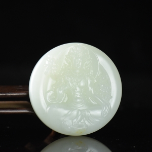 山流水料和田白玉大势至菩萨吊坠