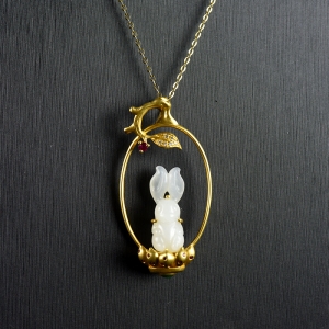 18K籽料和田白玉月兔吊坠