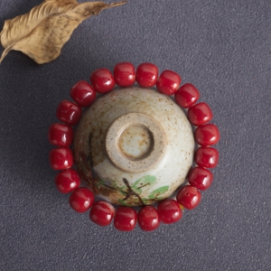 阿卡牛血红珊瑚桶珠单圈手串