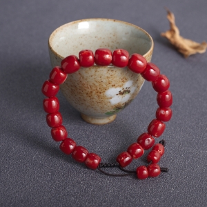 阿卡牛血红珊瑚桶珠单圈手串