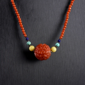 18.5mm柿子红南红金刚珠项链