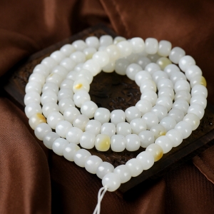 山流水料和田白玉老形珠108佛珠