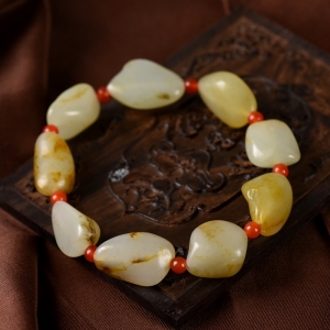 籽料和田玉原石单圈手串