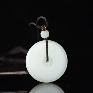 山流水料和田羊脂白玉平安扣吊坠