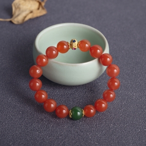 9.5mm樱桃红南红单圈手串