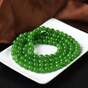 7.5mm山料和田碧玉苹果绿108佛珠
