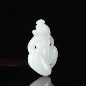 山流水料和田羊脂白玉遇贵人吊坠