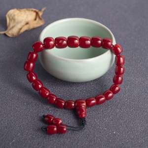 阿卡牛血红珊瑚桶珠单圈手串