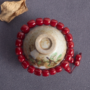 阿卡牛血红珊瑚桶珠单圈手串