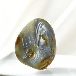 籽料和田玉青花山水吊坠