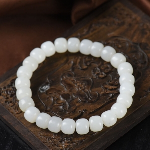 籽料和田白玉老形珠单圈手串