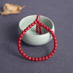 沙丁牛血红珊瑚桶珠单圈手串