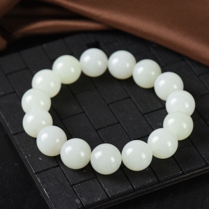 14mm籽料和田白玉单圈手串