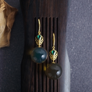18K墨西哥蓝珀圆珠耳环