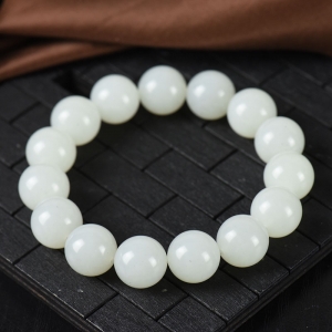 14mm籽料和田白玉单圈手串
