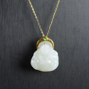 18K籽料和田白玉弥勒佛吊坠