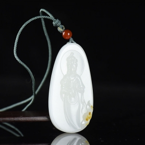 籽料和田白玉观音吊坠