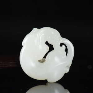 山流水料和田白玉螭龙吊坠