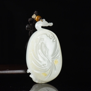 籽料和田白玉年年有余吊坠