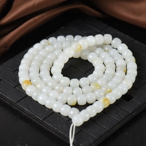 籽料和田白玉老形珠108佛珠