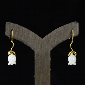 18K籽料和田白玉铃兰耳坠