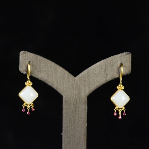 18K籽料和田白玉耳坠