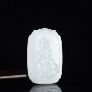 山流水料和田羊脂白玉普贤菩萨吊坠