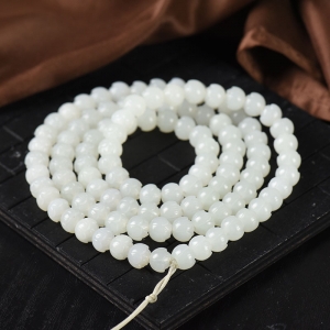 籽料和田白玉莲花珠108佛珠