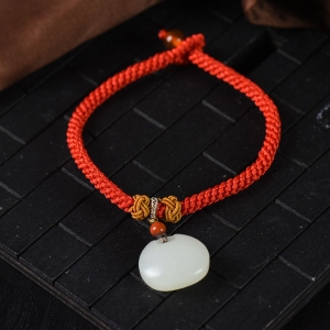 籽料和田白玉平安锁手绳