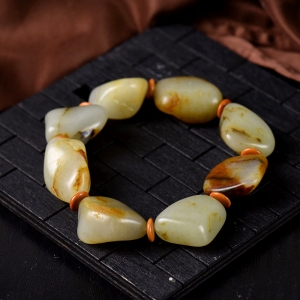 籽料和田玉原石单圈手串